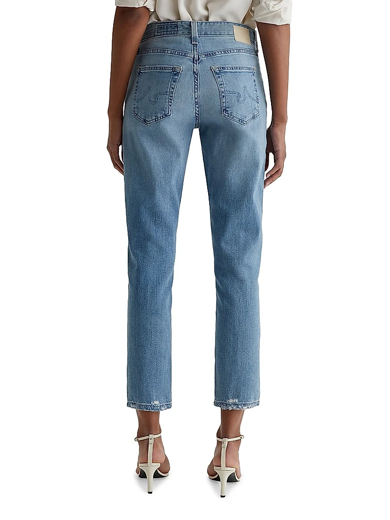 Ex-Boyfriend Distressed Cotton-Blend Crop Jeans