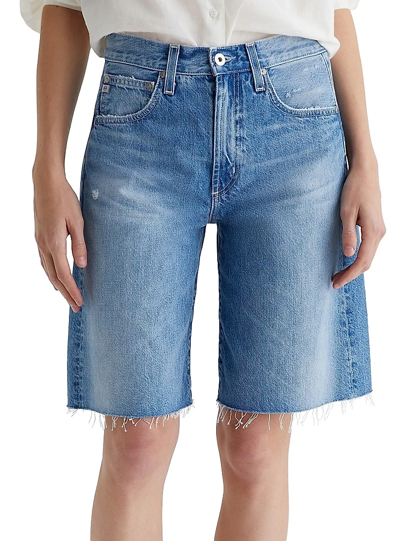 Hattie Distressed Cotton Raw-Edge Shorts