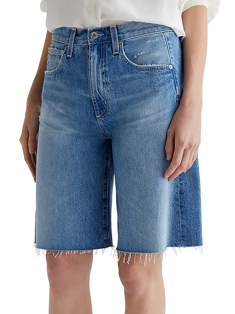 Hattie Distressed Cotton Raw-Edge Shorts
