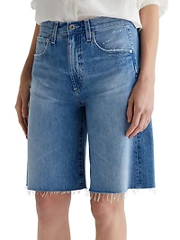 Hattie Distressed Cotton Raw-Edge Shorts