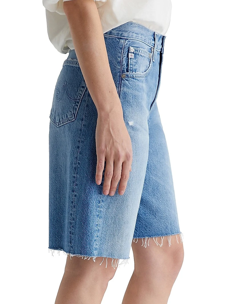 Hattie Distressed Cotton Raw-Edge Shorts