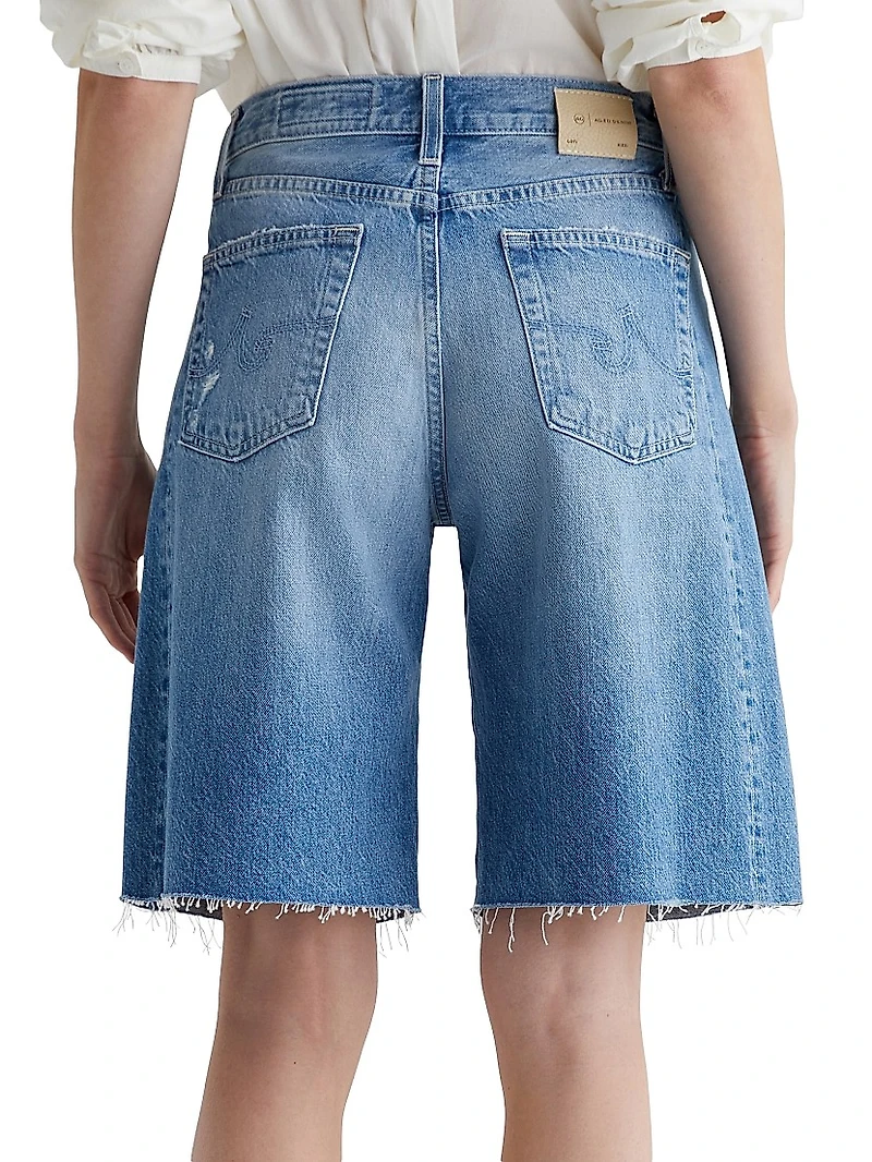 Hattie Distressed Cotton Raw-Edge Shorts