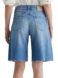 Hattie Distressed Cotton Raw-Edge Shorts