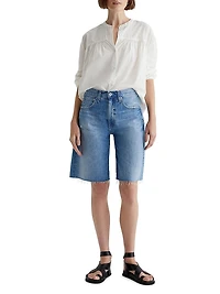 Hattie Distressed Cotton Raw-Edge Shorts