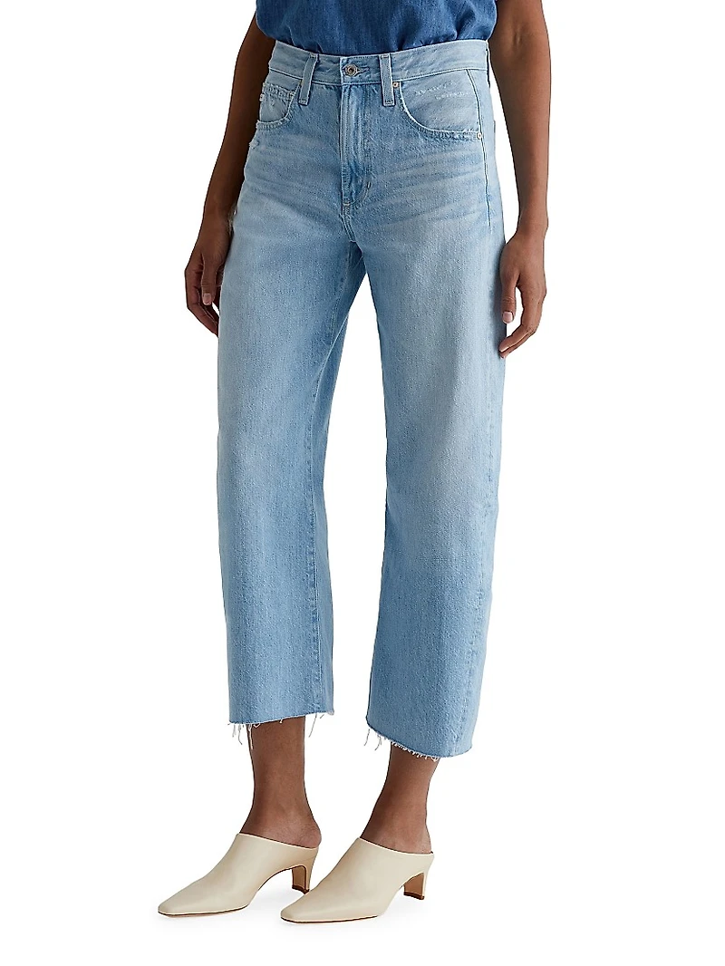 Hattie Cotton Raw-Edge Wide-Leg Crop Jeans