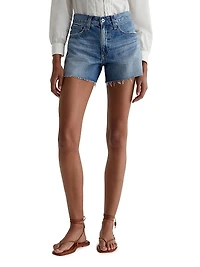 Halle Distressed Cotton Raw-Edge Shorts