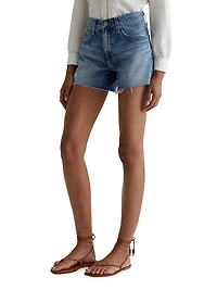 Halle Distressed Cotton Raw-Edge Shorts