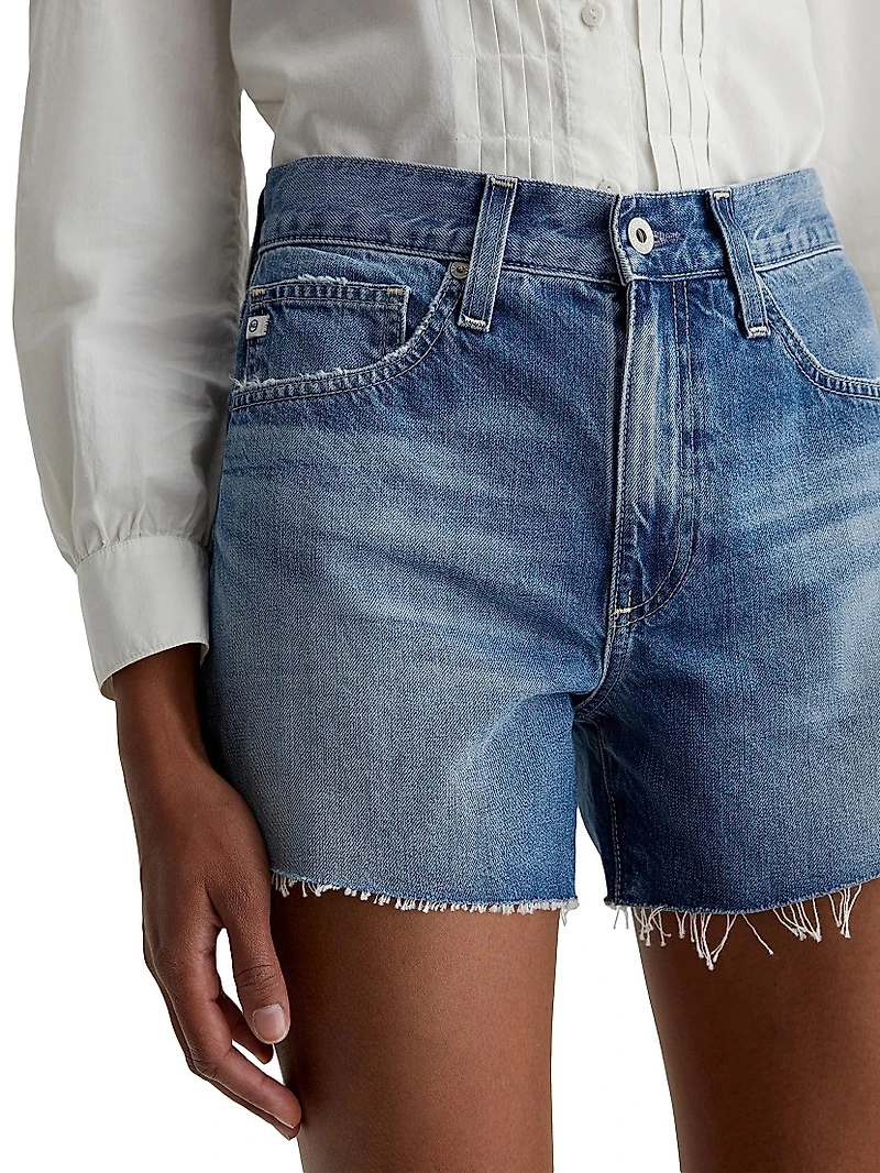 Halle Distressed Cotton Raw-Edge Shorts