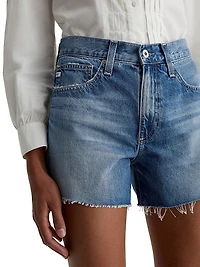 Halle Distressed Cotton Raw-Edge Shorts