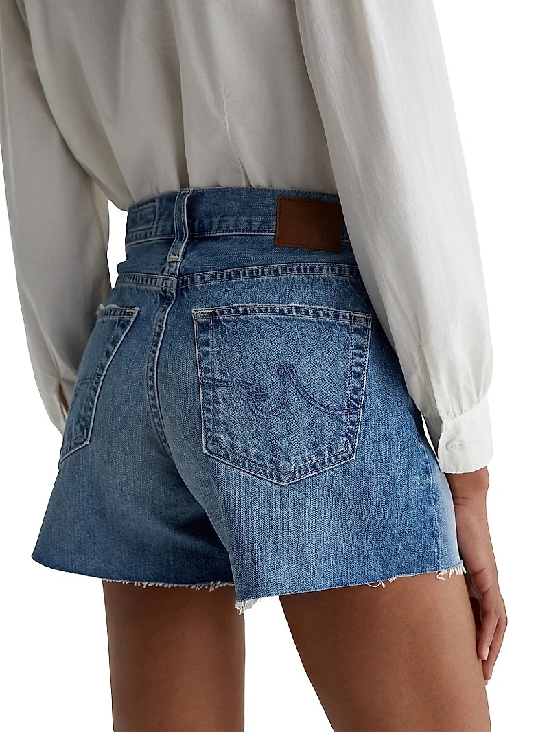 Halle Distressed Cotton Raw-Edge Shorts