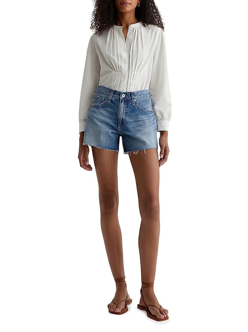 Halle Distressed Cotton Raw-Edge Shorts