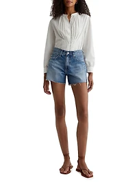 Halle Distressed Cotton Raw-Edge Shorts