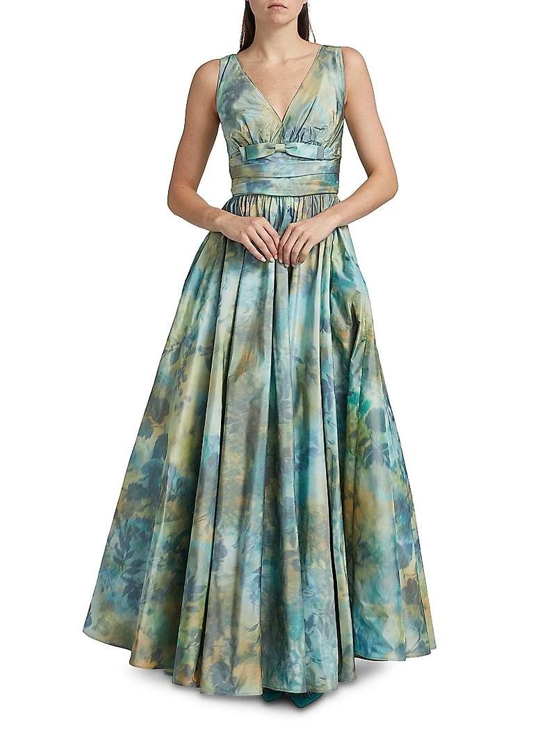Silk Taffeta Floral Gown