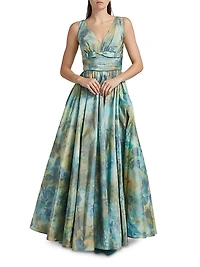 Silk Taffeta Floral Gown