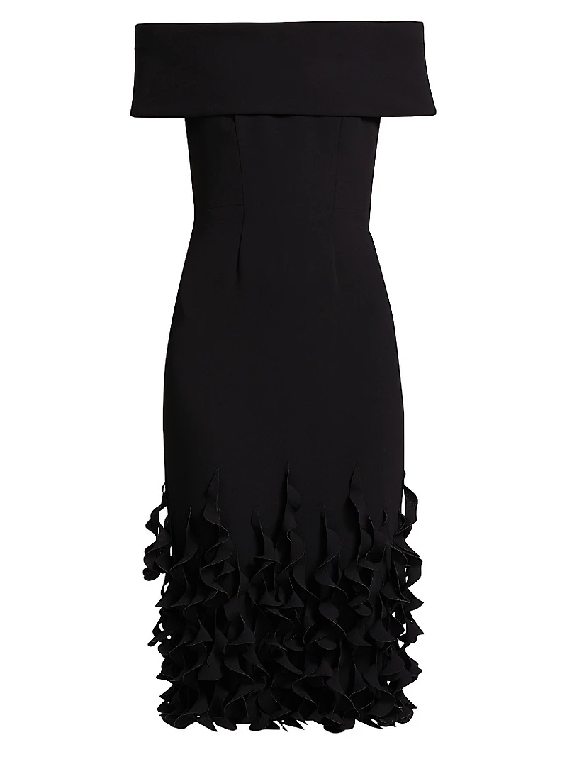 Techno Crêpe Ruffle Off-the-Shoulder Cocktail Dress