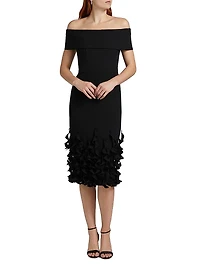 Techno Crêpe Ruffle Off-the-Shoulder Cocktail Dress
