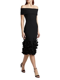 Techno Crêpe Ruffle Off-the-Shoulder Cocktail Dress