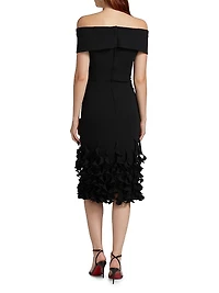 Techno Crêpe Ruffle Off-the-Shoulder Cocktail Dress