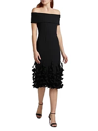 Techno Crêpe Ruffle Off-the-Shoulder Cocktail Dress