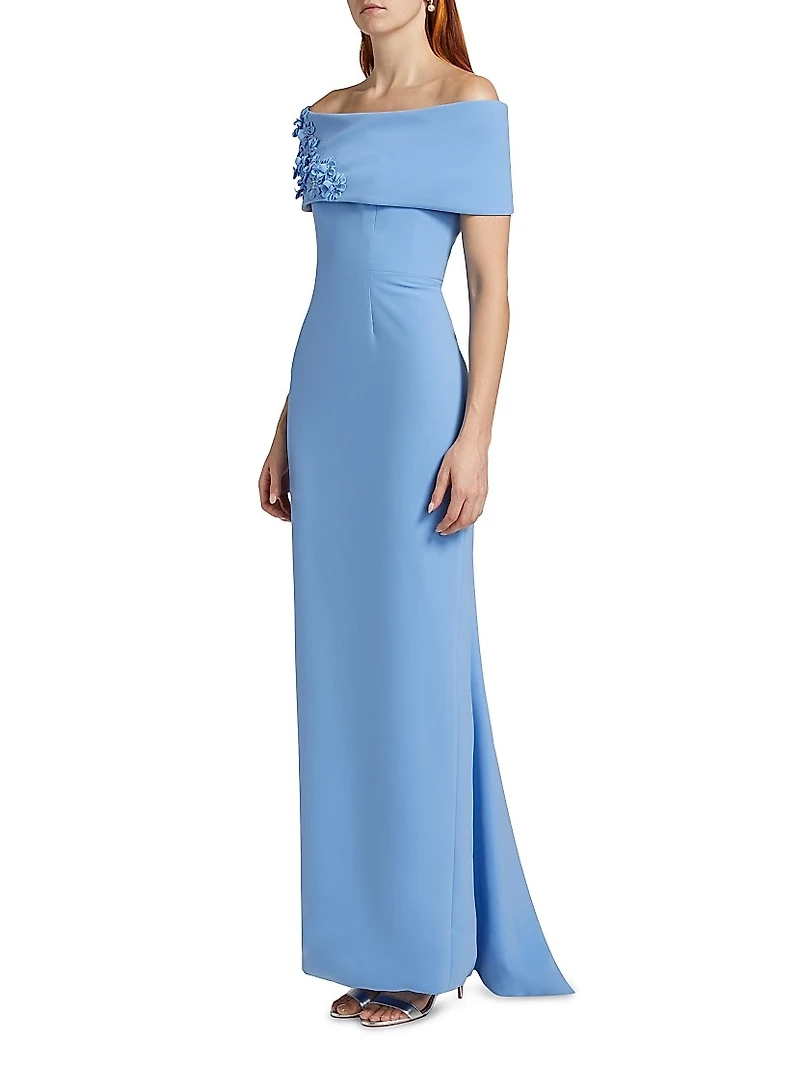 Barcelona Crêpe Off-the-Shoulder Column Gown