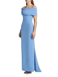 Barcelona Crêpe Off-the-Shoulder Column Gown