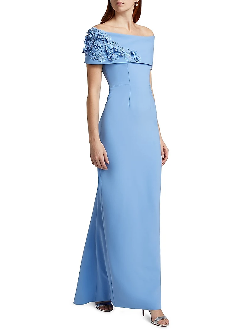 Barcelona Crêpe Off-the-Shoulder Column Gown
