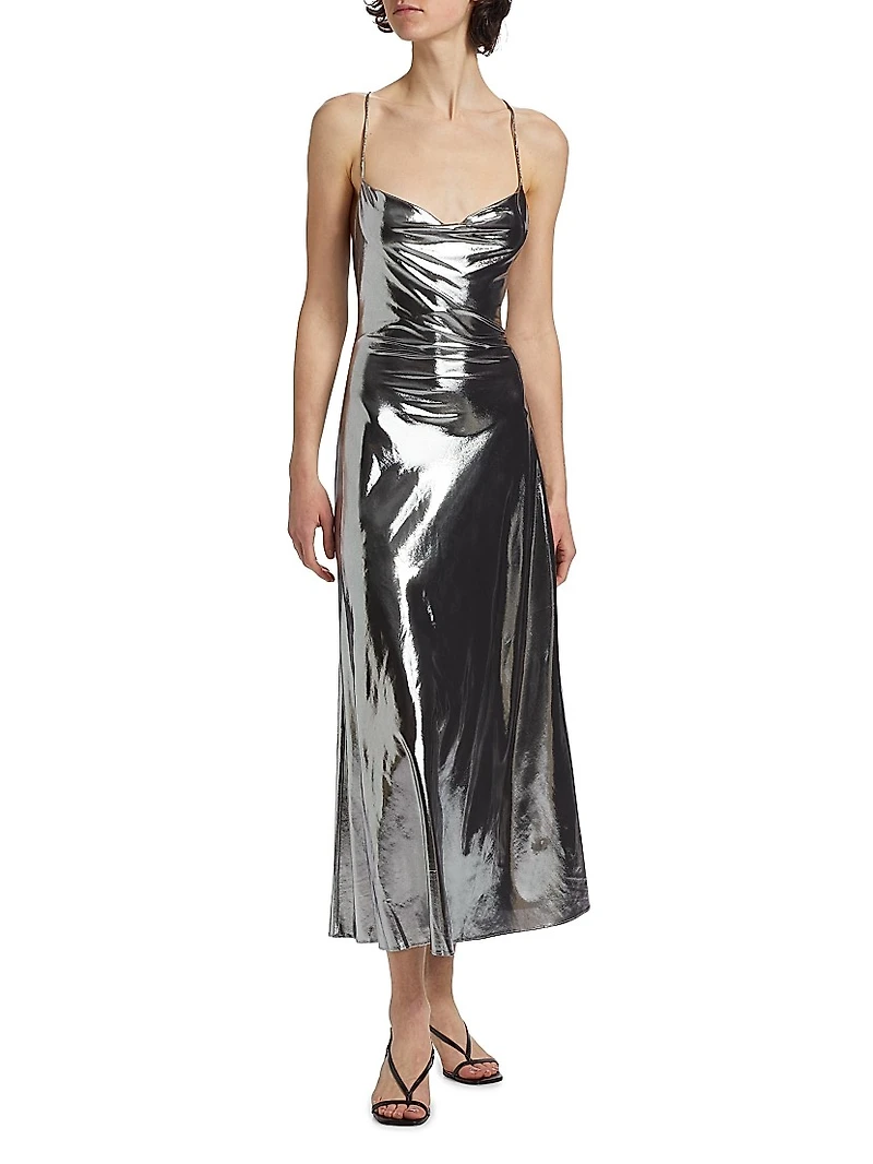 Aiysha Metallic Crossover Back Midi Dress