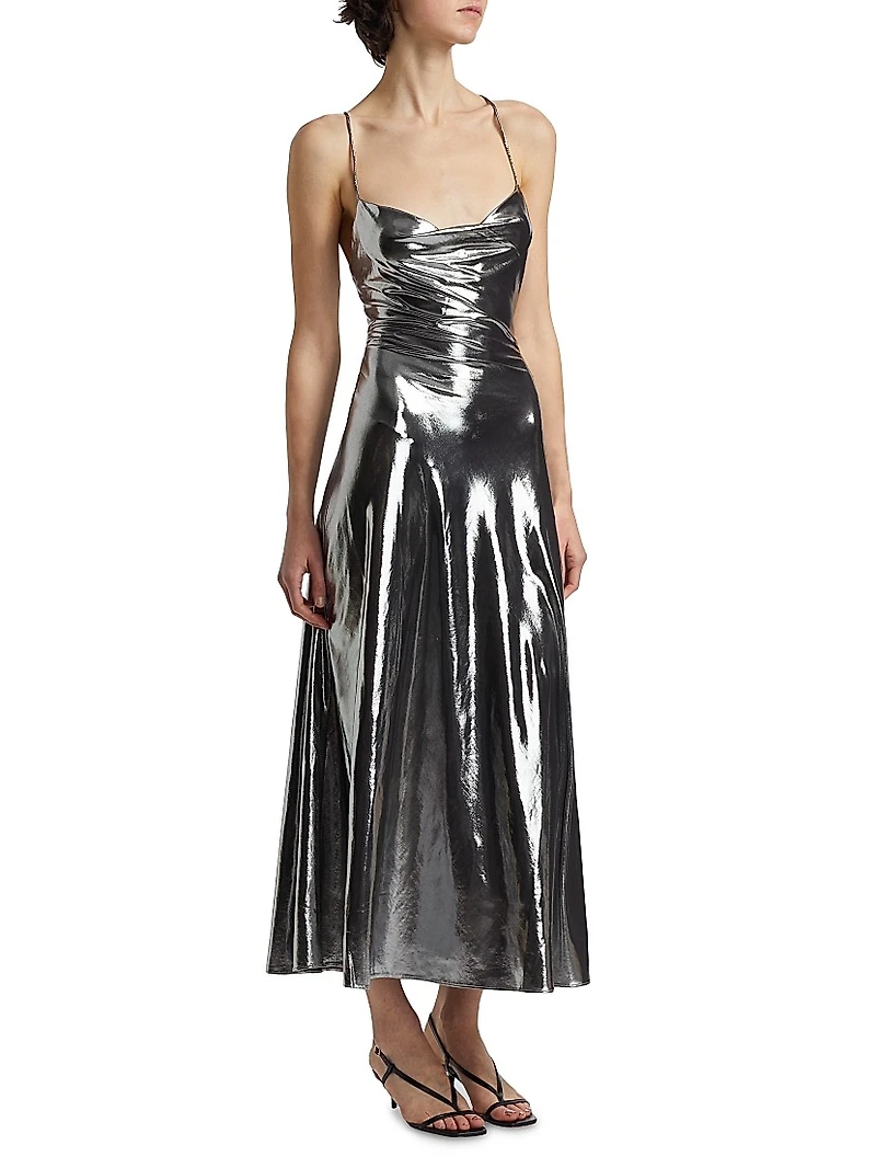 Aiysha Metallic Crossover Back Midi Dress