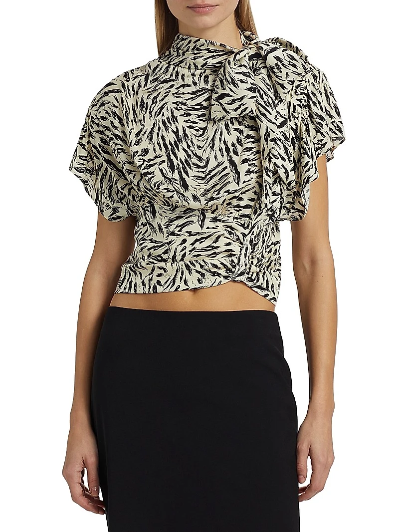 Aiko Zebra-Printed Stretch Silk Blouse