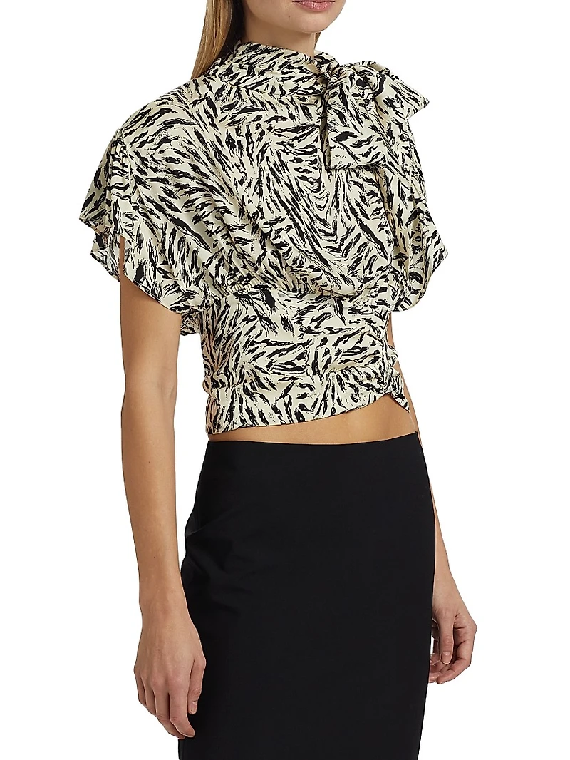 Aiko Zebra-Printed Stretch Silk Blouse
