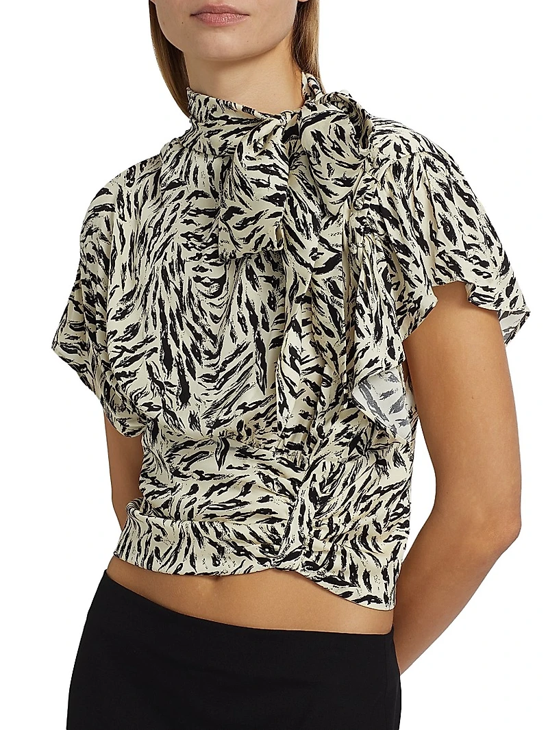 Aiko Zebra-Printed Stretch Silk Blouse