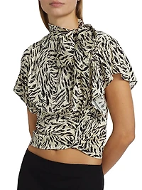 Aiko Zebra-Printed Stretch Silk Blouse