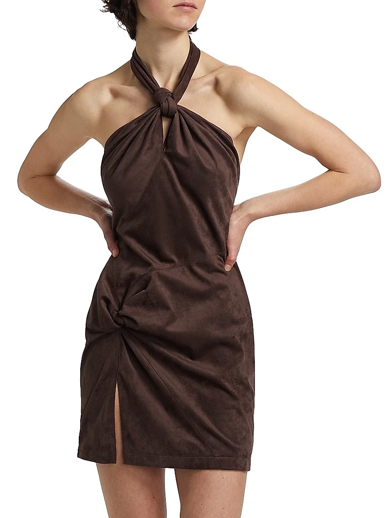 Karim Bias-Cut Halter Minidress