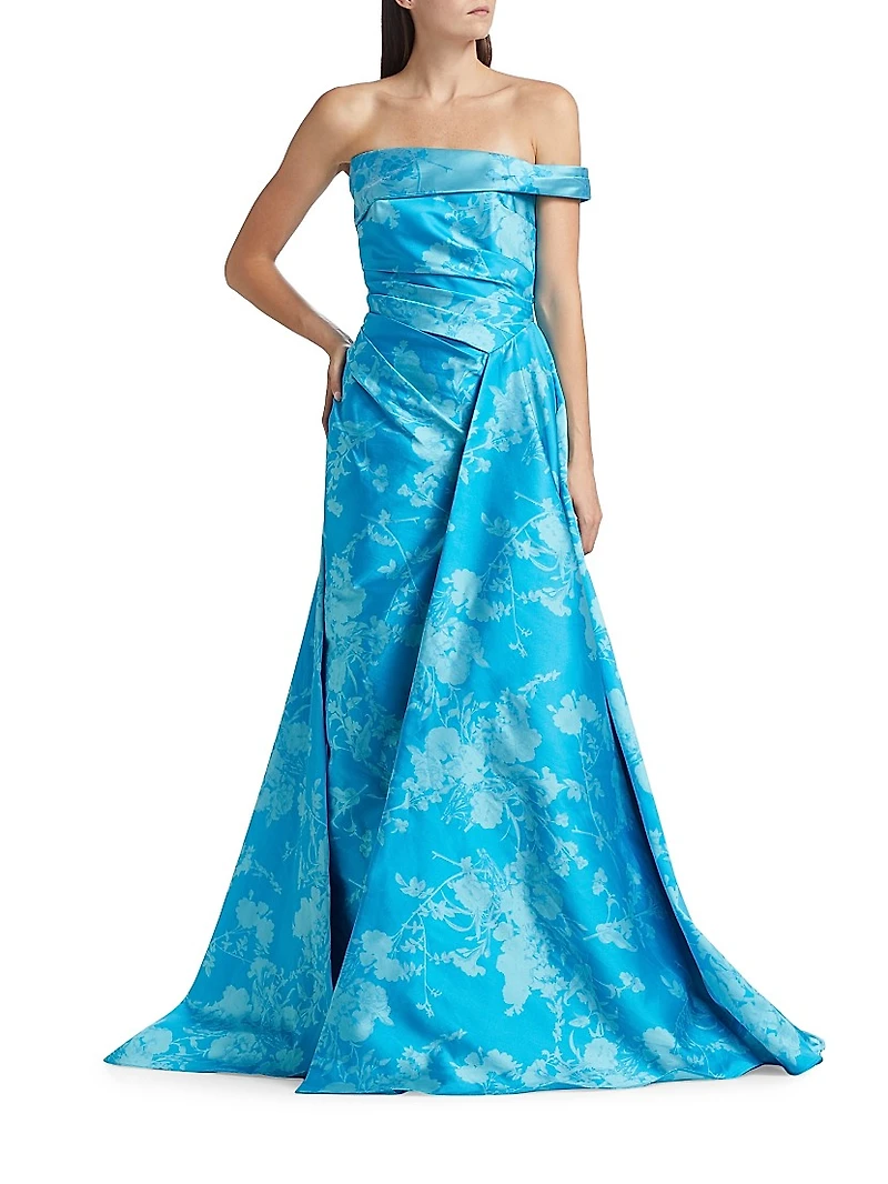 Floral Off-the-Shoulder Gathered Ballgown