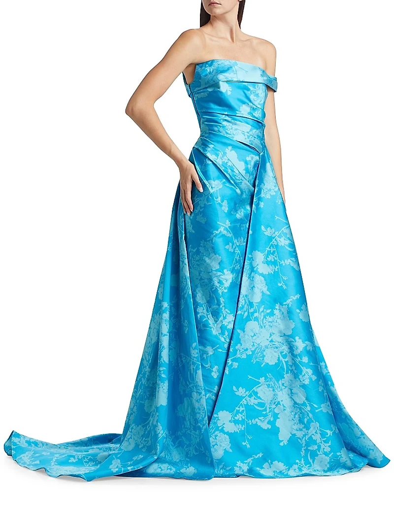 Floral Off-the-Shoulder Gathered Ballgown