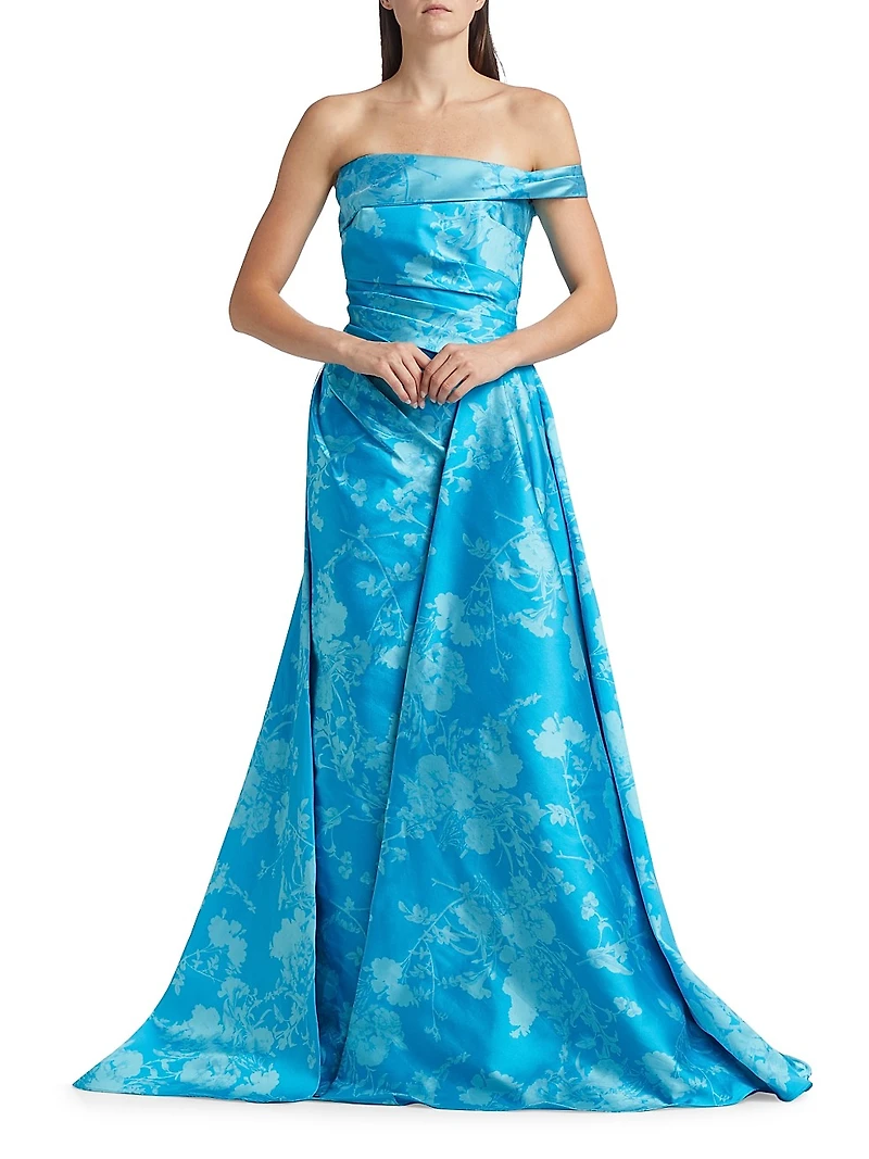 Floral Off-the-Shoulder Gathered Ballgown