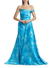 Floral Off-the-Shoulder Gathered Ballgown