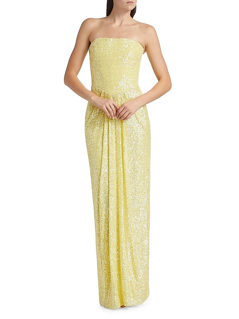 Sequined Strapless Column Gown