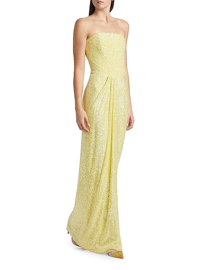 Sequined Strapless Column Gown