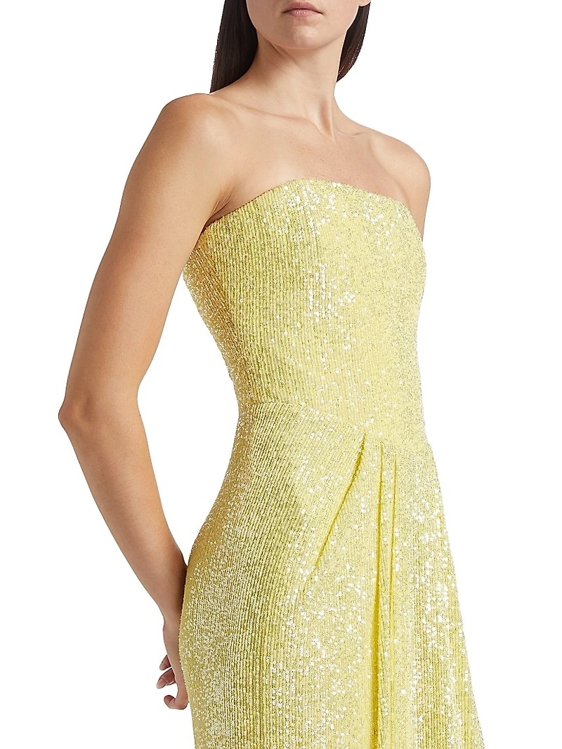 Sequined Strapless Column Gown
