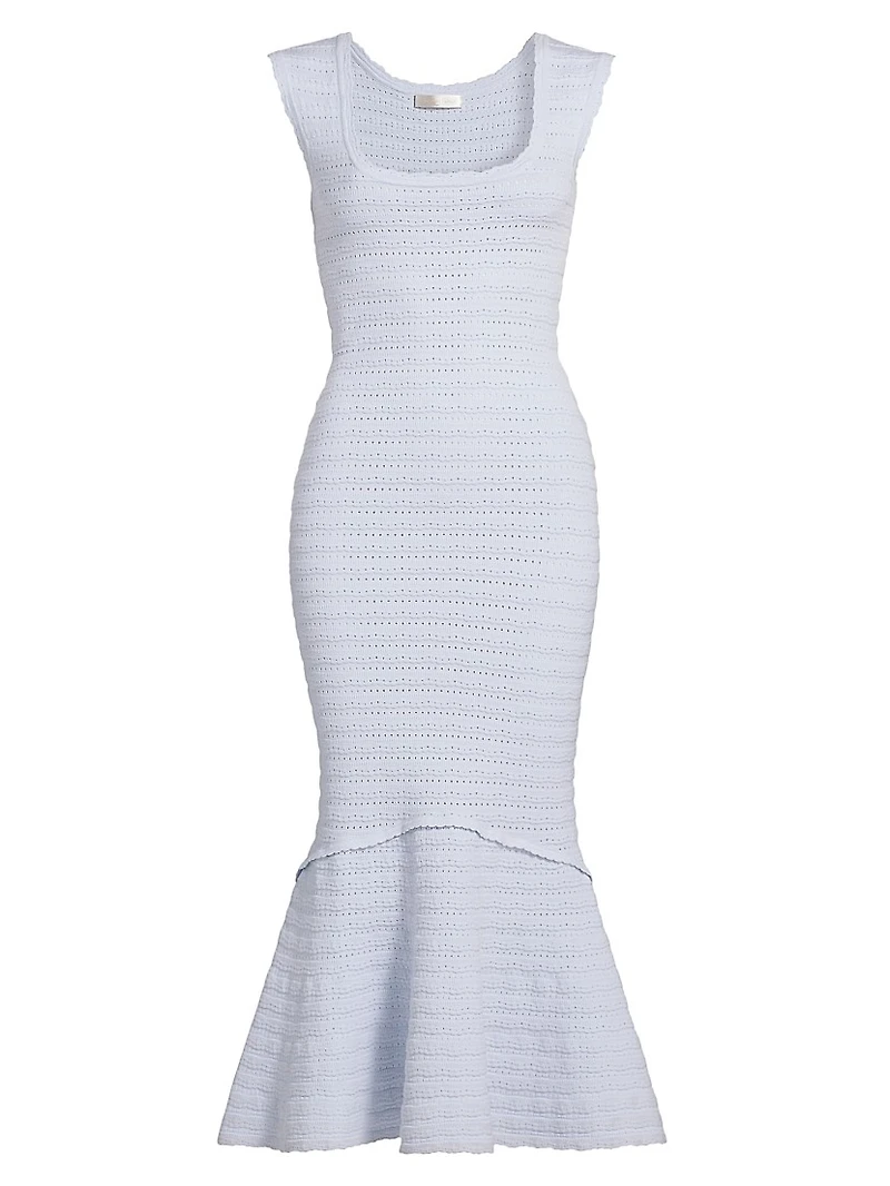 Leigh Pointelle Flounce Hem Midi-Dress