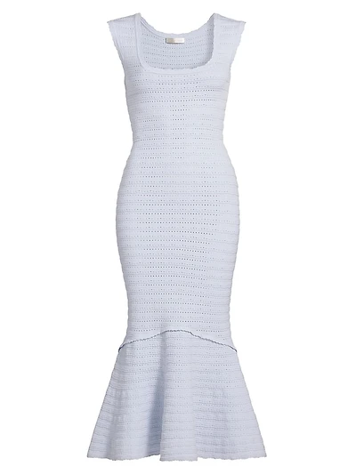 Leigh Pointelle Flounce Hem Midi-Dress