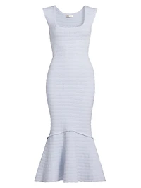 Leigh Pointelle Flounce Hem Midi-Dress