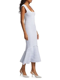 Leigh Pointelle Flounce Hem Midi-Dress