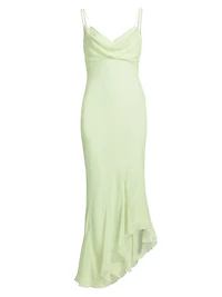 Chesley Draped Asymetric Ruffle-Hem Maxi Dress
