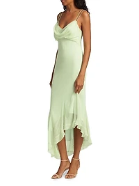Chesley Draped Asymetric Ruffle-Hem Maxi Dress