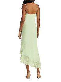 Chesley Draped Asymetric Ruffle-Hem Maxi Dress