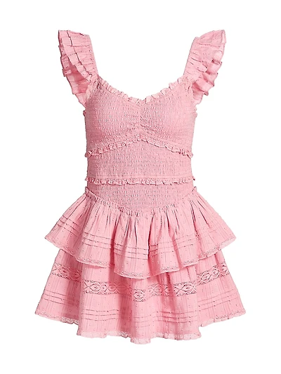 Lovine Smocked Cotton Ruffled Minidress