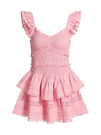 Lovine Smocked Cotton Ruffled Minidress