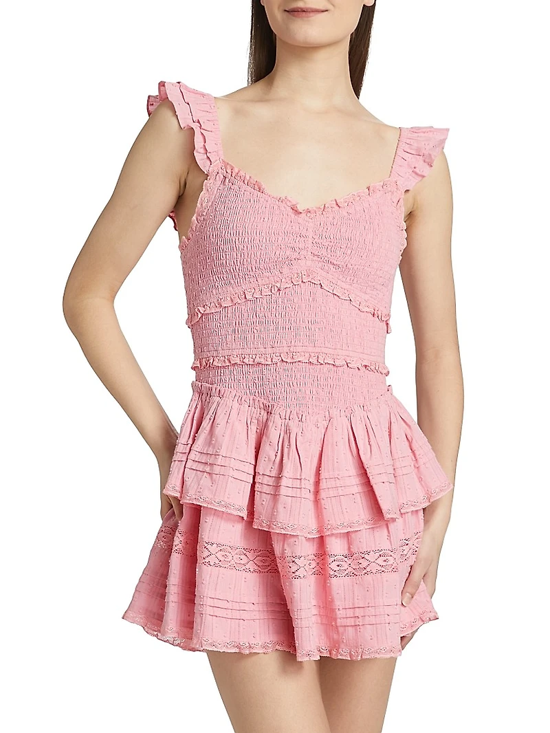 Lovine Smocked Cotton Ruffled Minidress